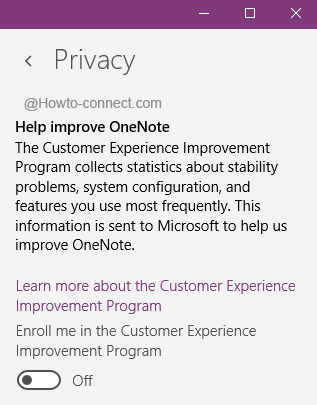 Privacy setting of Windows 10 OneNote app