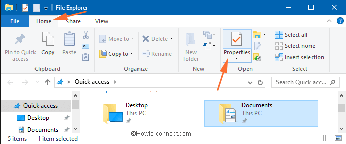 Properties Tab in Home of File Explorer Window Properties Tab in Home of File Explorer Window