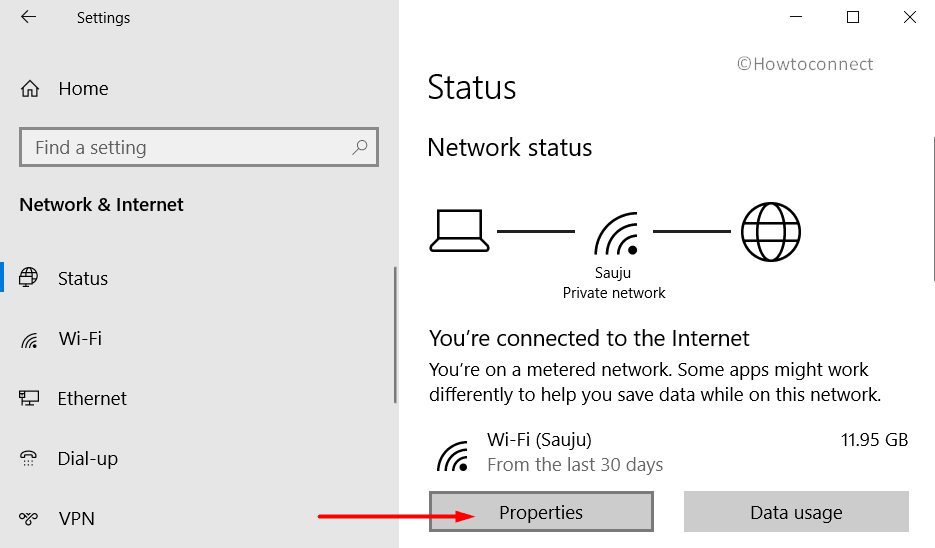 Properties button under Wifi connection in Windows 10 Pic 7