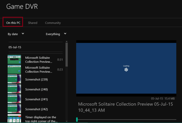Recordings and screeshots at the Game DVR symbol in Xbox app Recordings and screeshots at the Game DVR symbol in Xbox app