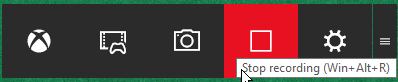 Red square button to stop recording running games in the game bar Red square button to stop recording running games in the game bar