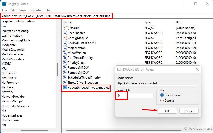 Registry tweak
