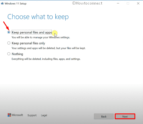 Reinstall Windows 11 without losing data - Select Keep personal files and apps