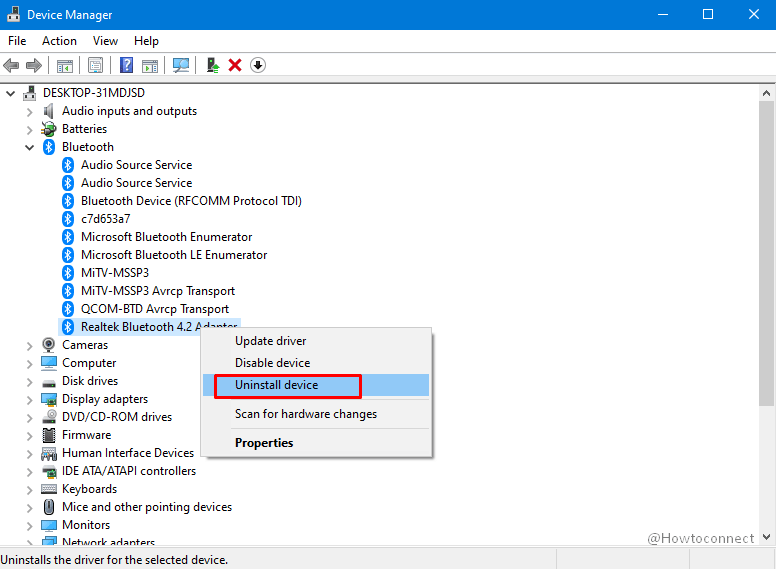 Reinstall the Bluetooth driver to fix Windows 10 May 2020 update issues