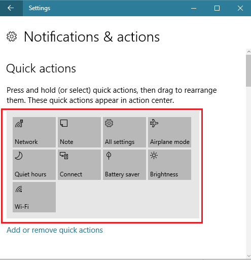 Remove or add Quick Actions Tiles in Windows 10 image 6