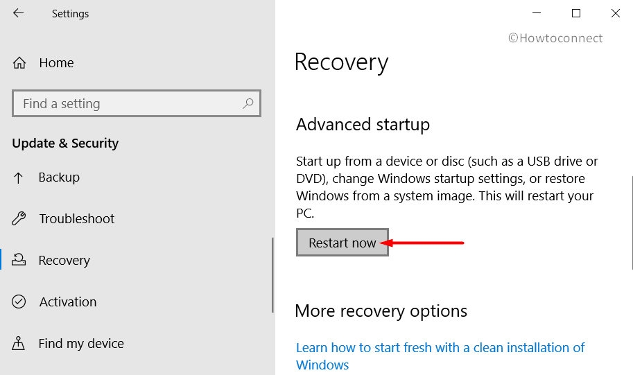 Restart Now button under Advanced Startup in Windows 10 Pic 3