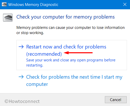 Restart now and check for problems in Windows memory diagnostic