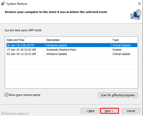 Restore your computer to the state it was in before the selected event