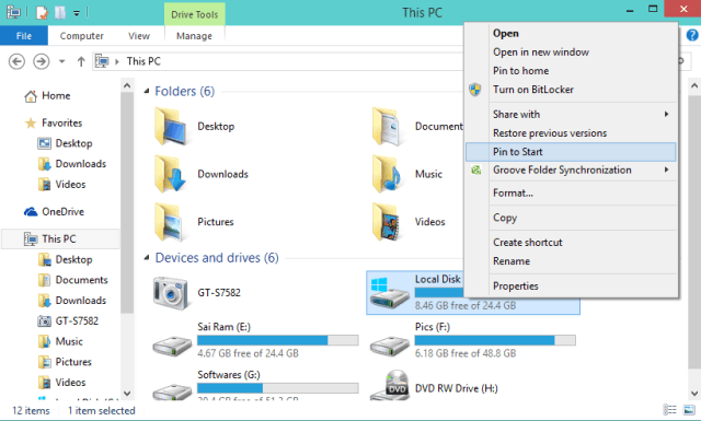 Right Click On The C Drive and Select Pin To Start Right Click On The C Drive and Select Pin To Start