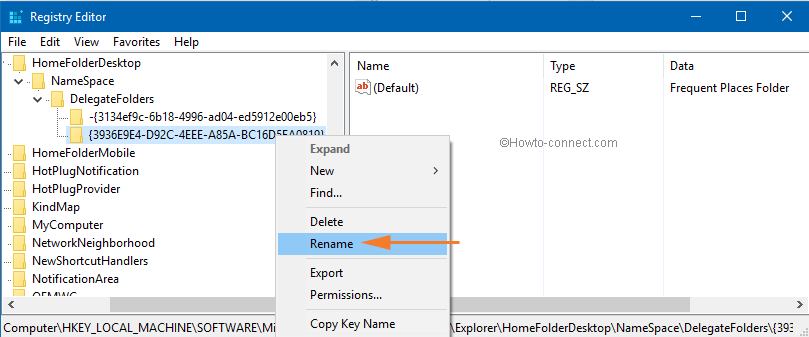 Right click Frequent Places Folder Rename
