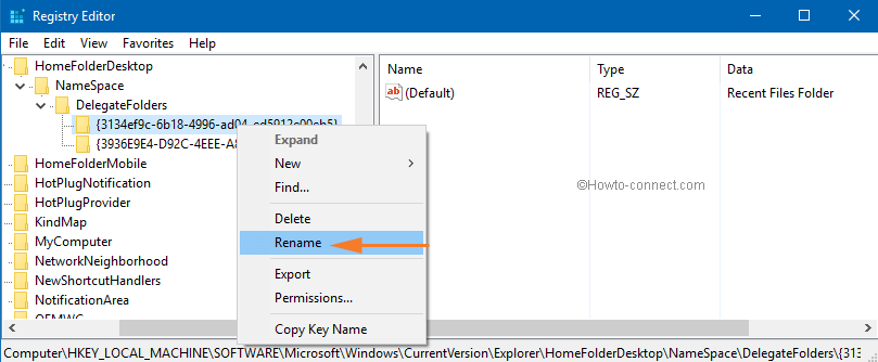 Right click Recent Files Folder string Rename