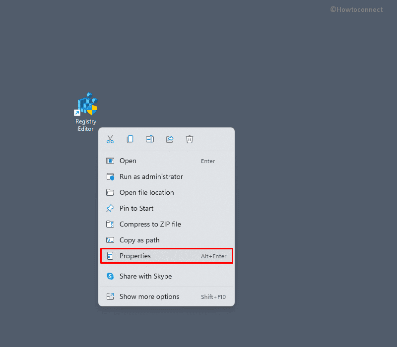 Right-click Registry Editor and choose - Properties