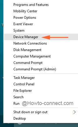 Right click Start Menu to choose Device Manager in Windows 10