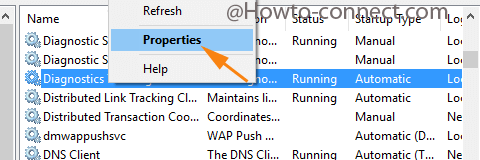 Right click on the service pops up options, choose Properties