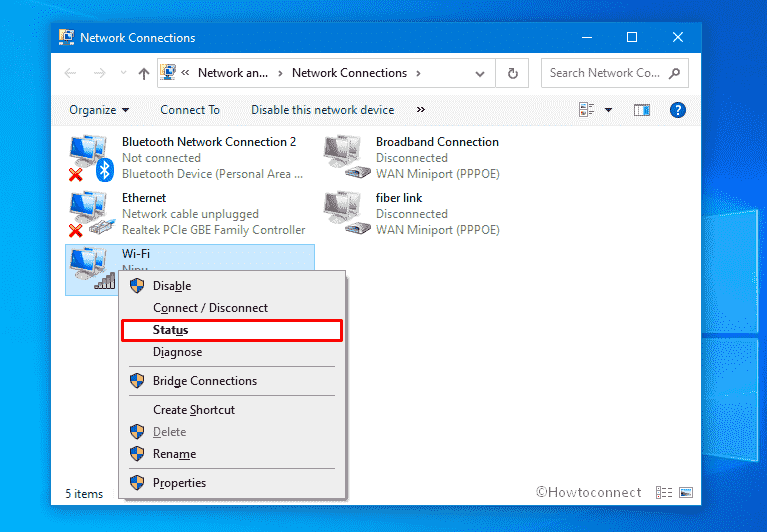 Right-click on your WiFi and choose Status