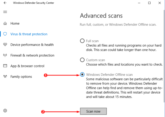 How to Run Offline Scan from Window Defender Security Center in Windows 10