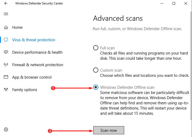 Run Offline Scan from Window Defender Security Center Pics 3