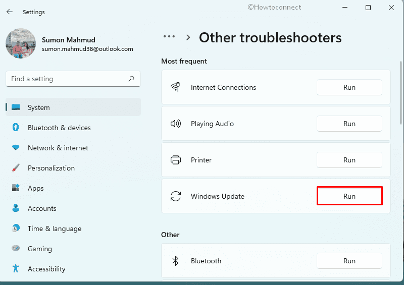 Run Update troubleshooter