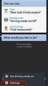 S Voice app settings menu s voice app settings menu