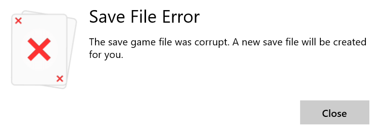 Save File Error in Microsoft Solitaire Collection on Windows 10 image