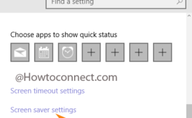 Screen saver settings link under the right fringe of Lock Screen segment in Windows 10