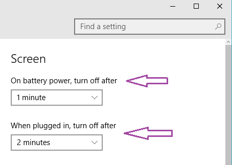 Screen timeout options for two conditions