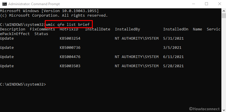 See Update History in Windows 10 cmd