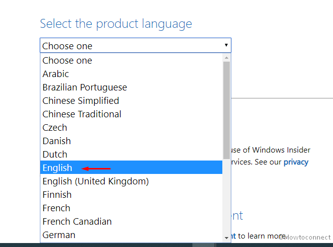 Select language drop down