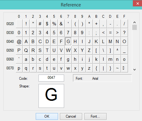 Character in Reference Window Character in Reference Window