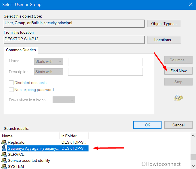 Select username to change registry permission in Windows 10 Image 2