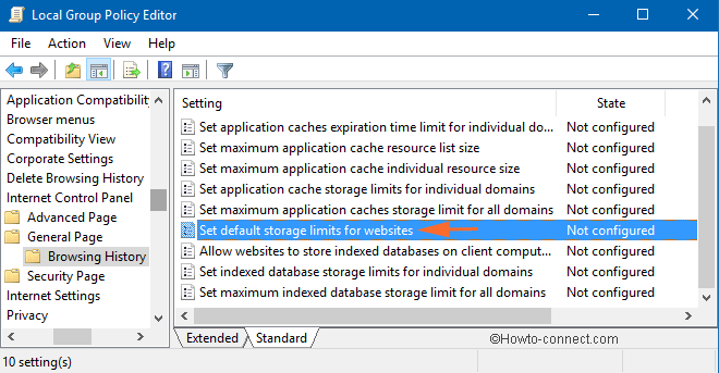 Set default storage limits for websites option