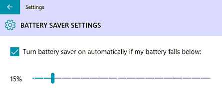 Set percentage for battery saver Set percentage for battery saver