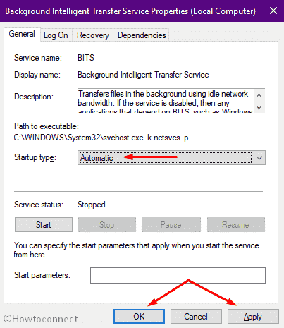 Set the startup type of Background Intelligent Transfer Service to automatic