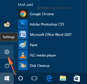 Settings Option in Start Menu of Windows 10