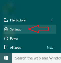 Settings app gear symbol in the Start Menu