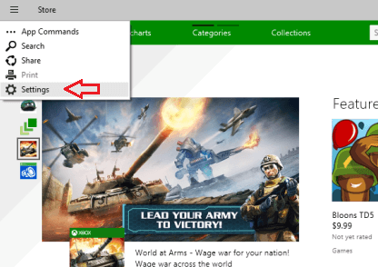 Settings button of the Store Settings button of the windows Store to Pick App Updates to Download in Store in Windows 10