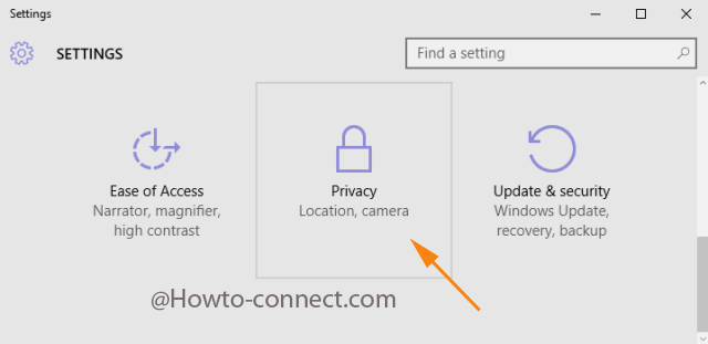 Settings program Privacy category in Windows 10