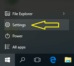 Settings symbol in Start Menu in Windows 10
