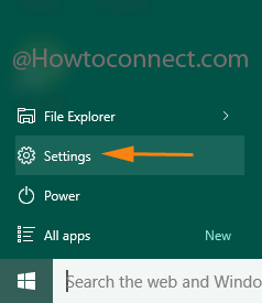Settings symbol in the Start Menu in Windows 10 opearting system