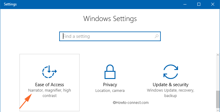 Settings window exhibits Ease of Access Center category in Windows 10