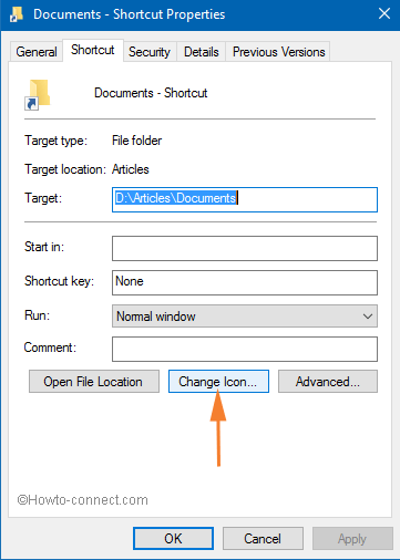 Shortcut tab and choose the Change Icon tab Shortcut tab and choose the Change Icon tab
