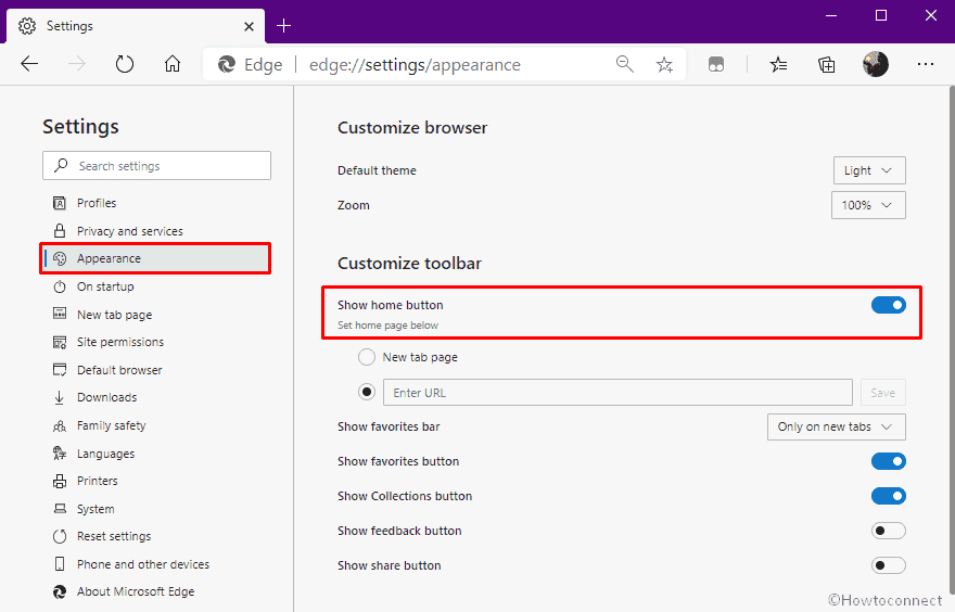 Show Home Button on Edge in Windows 10