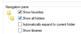Show all folders and Show favorities in Navigation pane