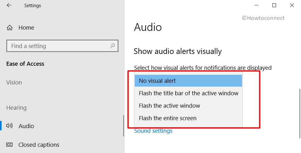 Show audio alerts visually on Windows 10 Pic 3