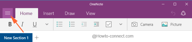 Show navigation button of OneNote app in Windows 10