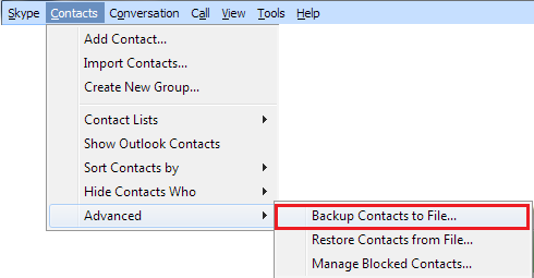 skype contacts to backup