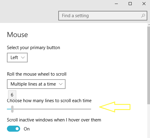 choose number of lines to scroll with mouse in Windows 10