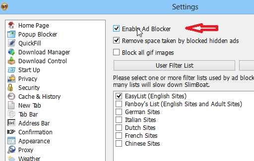 SlimBoat Ad-blocker option slimboat ad-blocker option