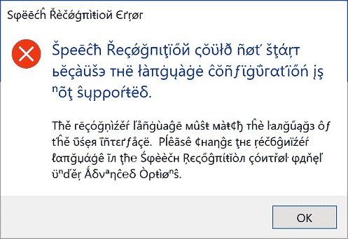 Speech Recognition could not start Pic 1