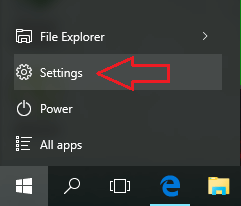 Start Menu lists Settings app